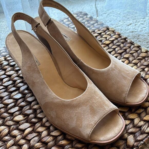 Paul Green Savannah Pump Tan Suede Peep Toe Block Heel Size 7,5 - Picture 12 of 15